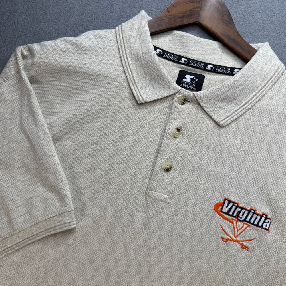 Virginia Cavaliers Starter Team Polo Shirt XL Tan Cotton Blend Short Sleeve Logo